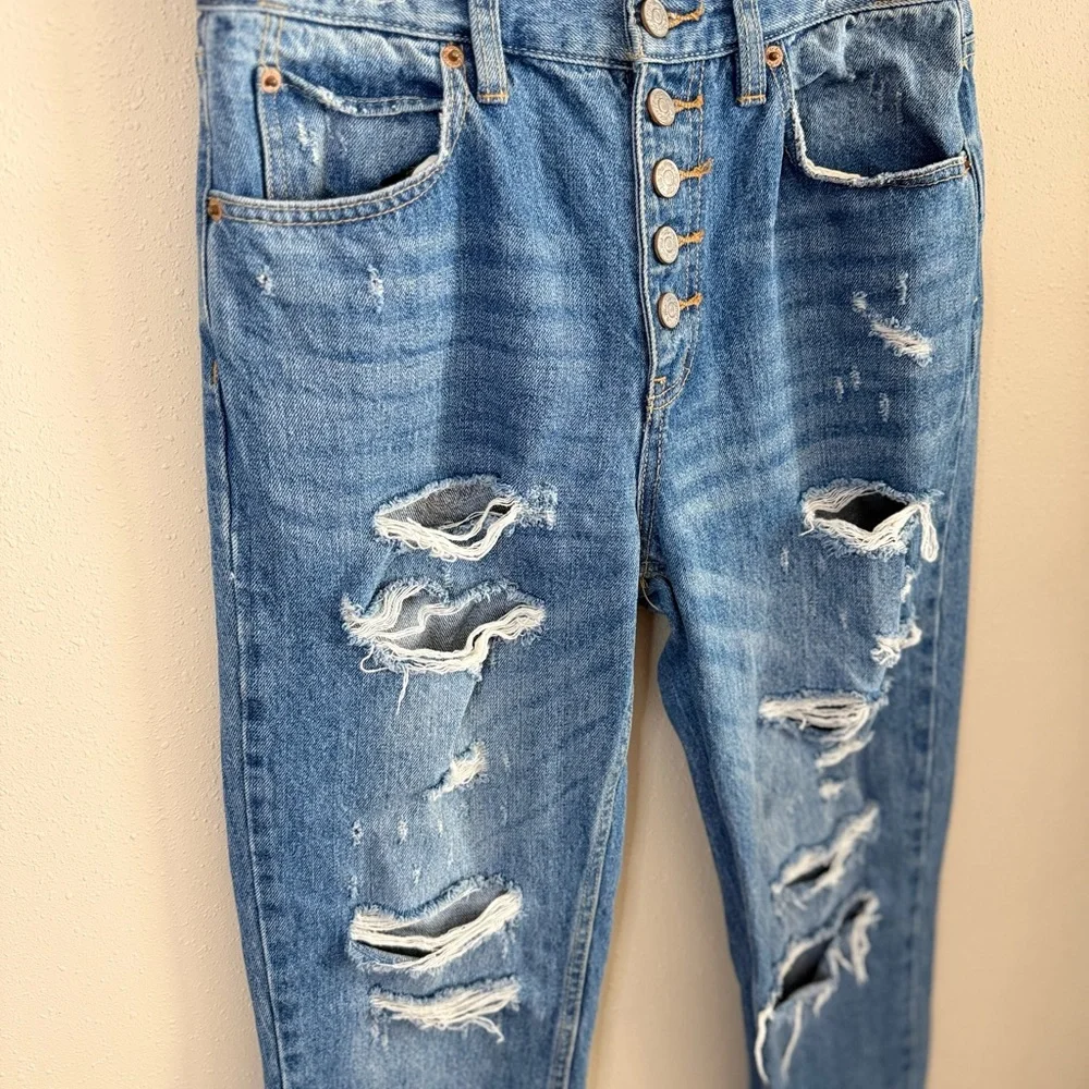 Free People We The Free Button Fly Distressed Jeans 26 Raw Hem - Picture 4 of 8